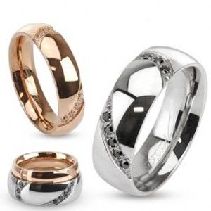 Šperky eshop - Obrúčka z ocele, dve oblé ryhy so vsadenými kamienkami BB13.13 - Veľkosť: 65 mm