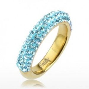 Šperky eshop - Obrúčka z ocele zlatej farby, trblietavé línie svetlomodrých zirkónov SP45.07 - Veľkosť: 59 mm