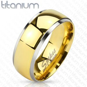 Obrúčka z titánu - lesklý pás v zlatom odtieni a úzke okraje striebornej farby, 8 mm - Veľkosť: 62 mm