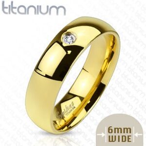 Obrúčka z titánu zlatej farby so zirkónom, 6 mm - Veľkosť: 57 mm