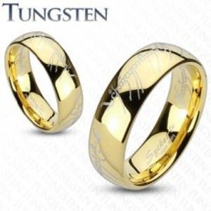 Šperky eshop - Obrúčka z tungstenu, zaoblený povrch v zlatej farbe, motív Pána prsteňov, 6 mm Z38.3 - Veľkosť: 64 mm