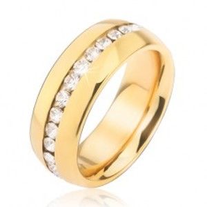 Šperky eshop - Obrúčka zlatej farby z chirurgickej ocele so zirkónovým pásom čírej farby BB6.9 - Veľkosť: 54 mm