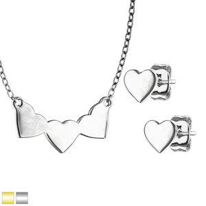 Oceľová 316L dvojdielna sada - náušnice a náhrdelník so vzorom srdca, lesklý povrch - Farba: Zlatá