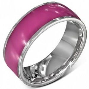 Šperky eshop - Oceľová obrúčka - lesklá ružová s okrajmi striebornej farby, 8 mm J1.15 - Veľkosť: 52 mm