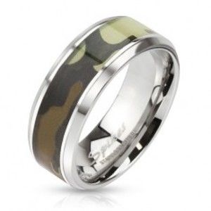 Šperky eshop - Oceľová obrúčka, strieborná farba, maskáčový vzor BB12.08 - Veľkosť: 54 mm