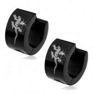 Šperky eshop - Oceľové čierne náušnice s jašteričkou striebornej farby X15.06