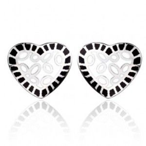 Šperky eshop - Oceľové náušnice - biele srdce s čiernym lemom AA13.13