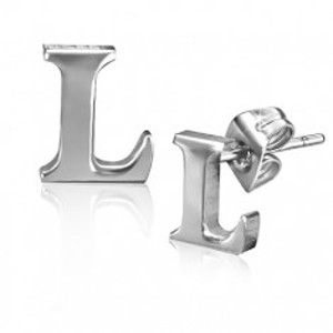 Šperky eshop - Oceľové náušnice - hladké písmeno L, puzetky AA11.07