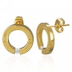 Šperky eshop - Oceľové náušnice - kruh so vsadeným zirkónom, puzetky AB27.01