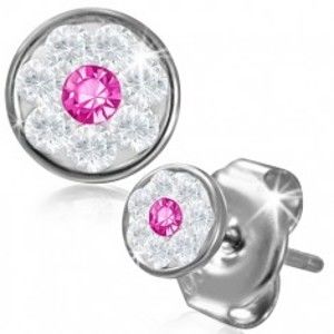Šperky eshop - Oceľové náušnice - kvietok so Swarovski® komponentmi, ružový zirkón, 5 mm AA39.26