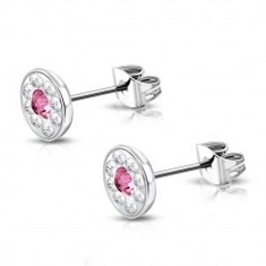Šperky eshop - Oceľové náušnice - kvietok so Swarovski® komponentmi, ružový zirkón, 7 mm S30.22