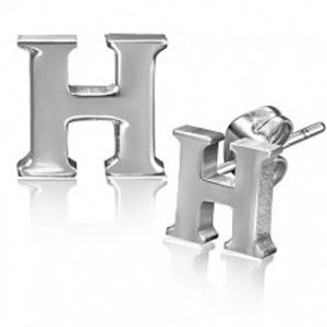 Šperky eshop - Oceľové náušnice - tvar písmena H, puzetky W23.11