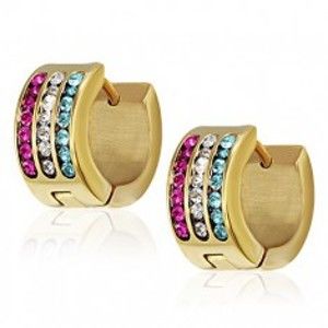 Šperky eshop - Oceľové náušnice - tyrkysový, číry a purpurový pás AA03.25