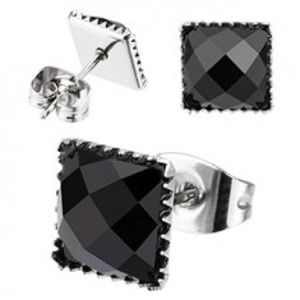 Šperky eshop - Oceľové náušnice - vsadený štvorcový zirkón, puzetové zapínanie Y55.5 - Veľkosť zirkónu: 4 mm