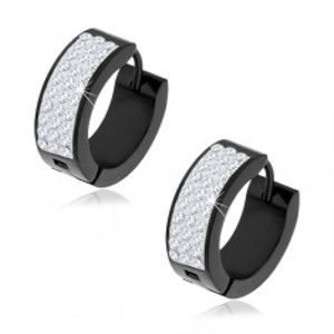 Šperky eshop - Oceľové náušnice čiernej farby, ligotavý pásik s čírymi zirkónmi S75.12
