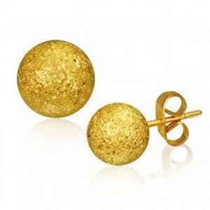 Šperky eshop - Oceľové náušnice, gulička zlatej farby s pieskovaným povrchom, 6 mm U19.17