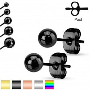 Šperky eshop - Oceľové náušnice, guličky s lesklým hladkým povrchom, 6 mm S08.15 - Farba: Čierna