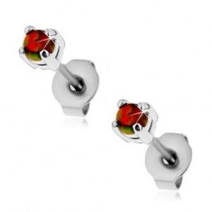 Šperky eshop - Oceľové náušnice, oranžový syntetický opál, farebné odlesky, puzetky, 3 mm AC22.31
