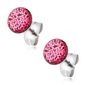 Šperky eshop - Oceľové náušnice, puzetky s ružovými trblietkami S51.06