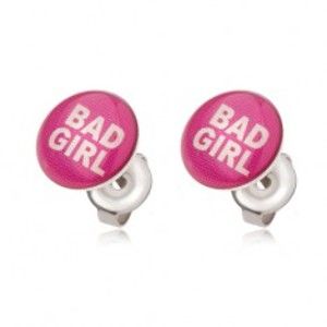 Šperky eshop - Oceľové náušnice ružovej farby, Bad Girl V12.04