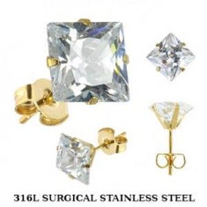 Šperky eshop - Oceľové náušnice s čírym štvorcovým zirkónom AB17.15 - Veľkosť zirkónu: 10 mm