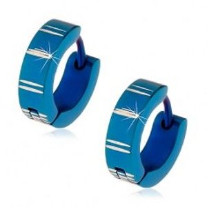 Šperky eshop - Oceľové náušnice s kĺbovým zapínaním, modré krúžky so zárezmi Z43.07