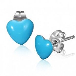 Šperky eshop - Oceľové náušnice s modrými srdiečkami a puzetkami X22.14