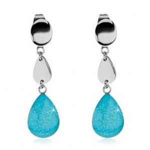 Šperky eshop - Oceľové náušnice so slzičkami, trblietavá modrá glazúra, puzetky X02.18