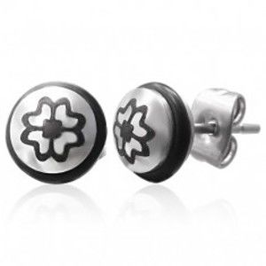 Šperky eshop - Oceľové náušnice so symbolo štvorlístoka a čiernou gumičkou X13.03