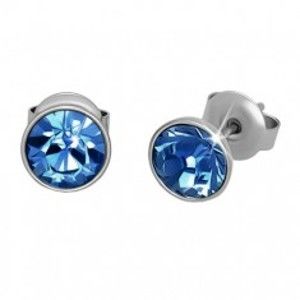 Šperky eshop - Oceľové náušnice, strieborná farba, modrý okrúhly zirkón, puzetky, 7 mm SP91.18