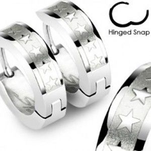 Šperky eshop - Oceľové náušnice striebornej farby - lesklé hviezdičky v matnom obdĺžniku X15.01