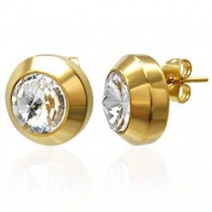 Šperky eshop - Oceľové náušnice zlatej farby - veľký číry zirkón v objímke X13.01