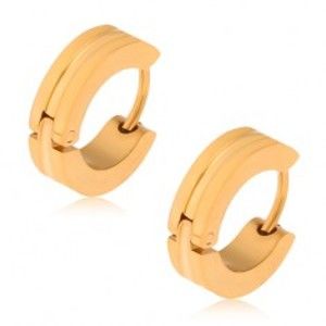 Šperky eshop - Oceľové náušnice zlatej farby, kruhy so širším žliabkom uprostred S66.01