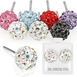 Šperky eshop - Oceľové náušničky - guličky s malými kamienkami Z27.1/3 - Farba: Dúhová