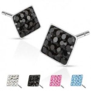 Šperky eshop - Oceľové náušničky - štvorčeky so vsadenými zirkónmi, 6 mm Y55.18 - Farba: Číra