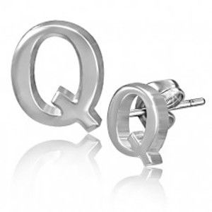 Šperky eshop - Oceľové puzetové náušnice - hladké písmeno Q AA12.20