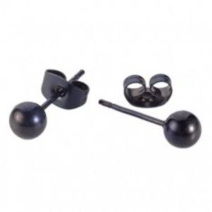 Šperky eshop - Oceľové puzetové náušnice čiernej farby - lesklé hladké guličky X12.18/X07.14/X12.12 - Hlavička: 6 mm