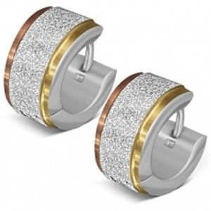 Šperky eshop - Oceľové trojfarebné náušnice - krúžky s pieskovaním AA34.24