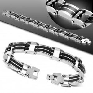 Šperky eshop - Oceľovo-gumený náramok, dlhšie články spojené oceľovými nitmi AA22.25