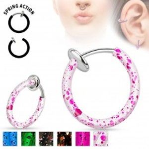 Šperky eshop - Oceľový fake piercing do nosa alebo do ucha, krúžok pofŕkaný farbou PC21.32/37 - Farba piercing: Ružová