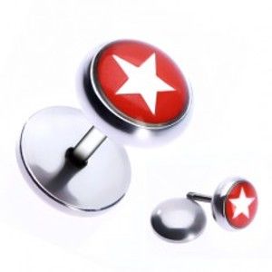 Šperky eshop - Oceľový fake piercing do ucha - hviezda v červenom kruhu PC33.04