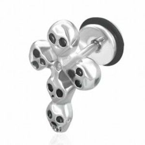 Šperky eshop - Oceľový fake piercing do ucha - kríž z lebiek AC10.3