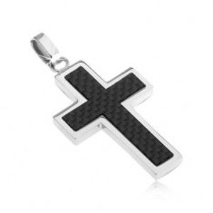 Šperky eshop - Oceľový kríž - ozdoba s karbónovým dizajnom Y22.8