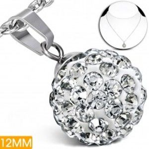 Šperky eshop - Oceľový náhrdelník - biela Shamballa gulička s čírymi zirkónmi AA43.07