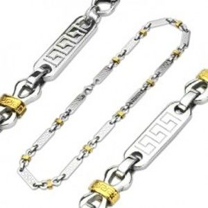 Šperky eshop - Oceľový náhrdelník - grécky kľúč na známkach, slučky AB8.02