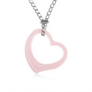 Šperky eshop - Oceľový náhrdelník, ružová keramická kontúra srdca, retiazka striebornej farby SP42.08