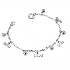Šperky eshop - Oceľový náramok - retiazka s nápisom LOVE a guľôčkami AA14.24