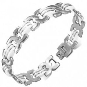 Šperky eshop - Oceľový náramok - točené X články, biele gumené pruhy Z47.08