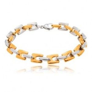 Šperky eshop - Oceľový náramok, lesklé H-články zlatej a striebornej farby O9.4
