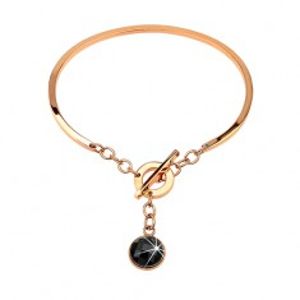 Šperky eshop - Oceľový náramok medenej farby, neúplný ovál s visiacim čiernym zirkónom AA36.05